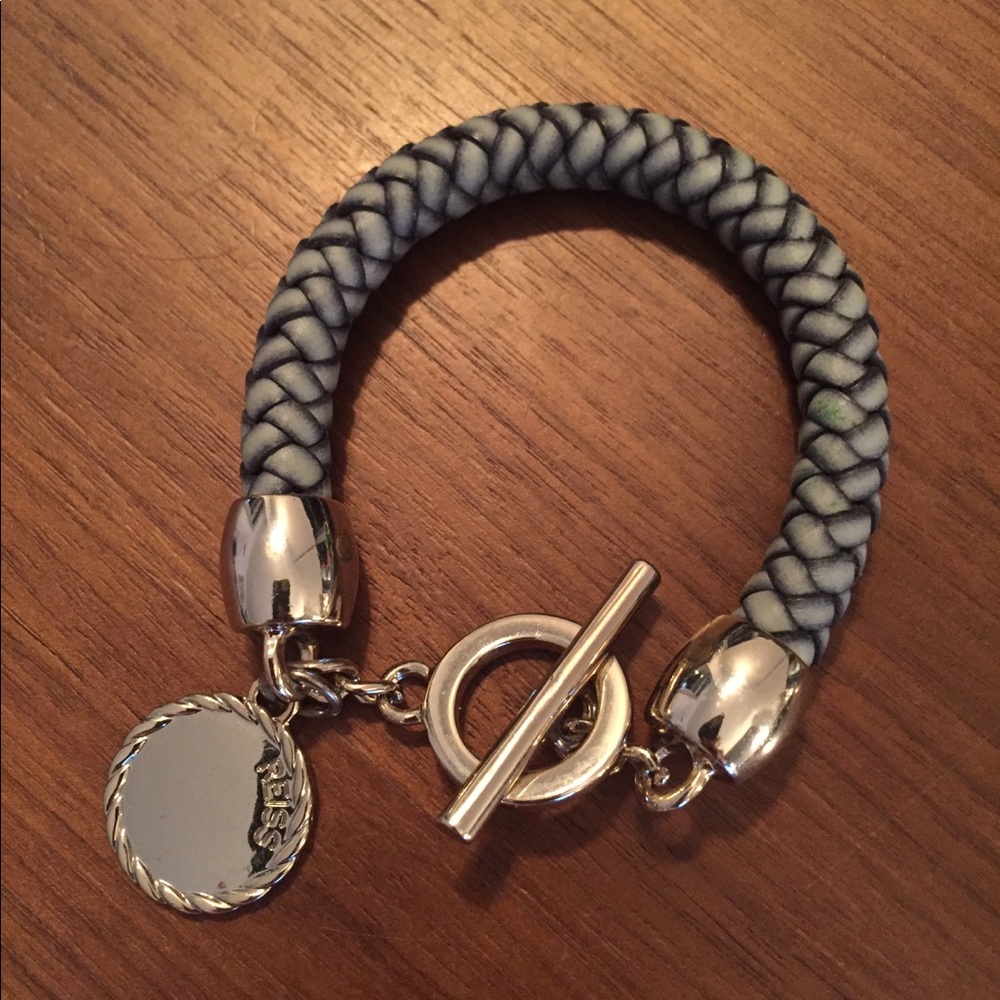REISS leather and silver charm bracelet